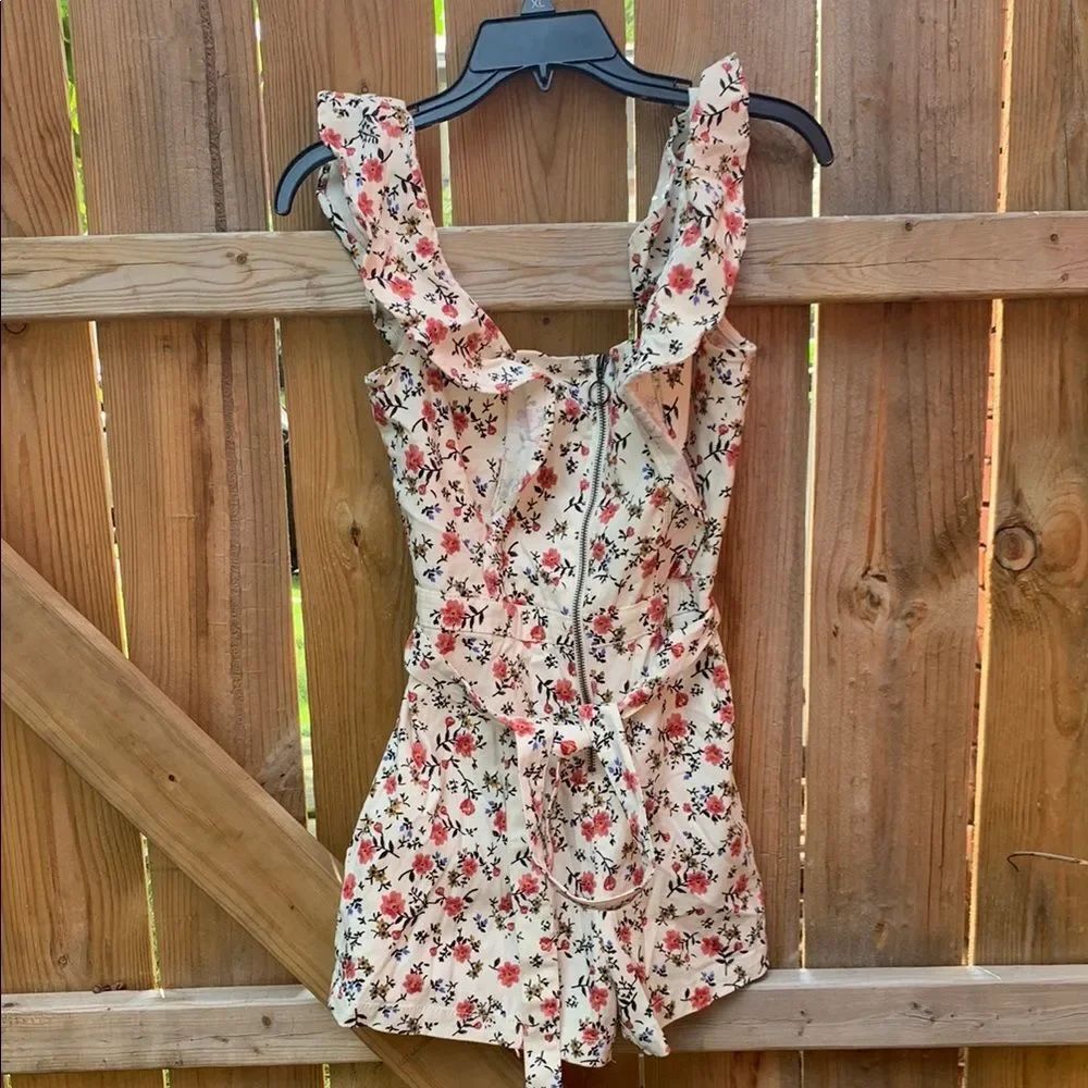 No Boundaries Floral Jumpsuit - Cream and Pink